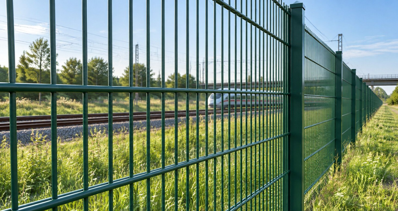 Welded mesh boundary fence along a railway line